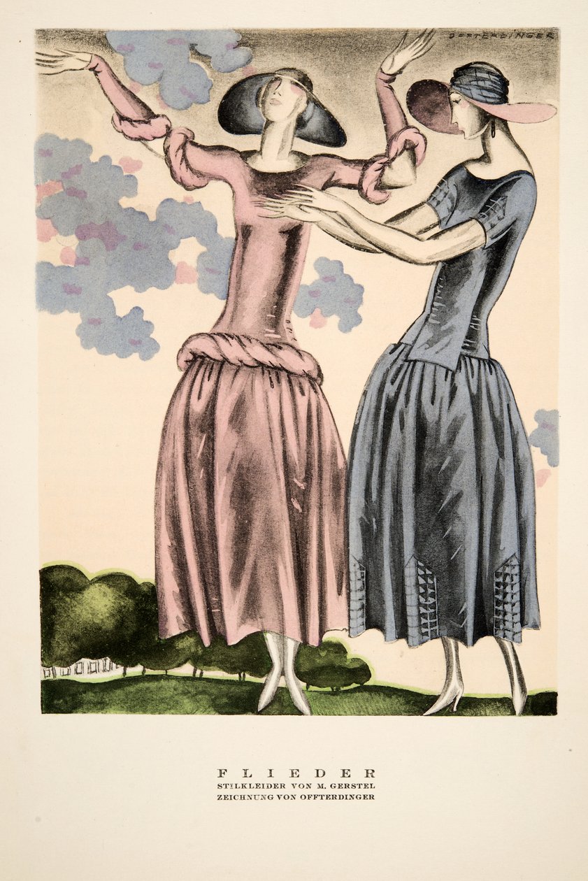 "Flieder", anúncio de vestuário de M. Gerstel, de Styl, pub.1922 (gravura em pochoir) de German School