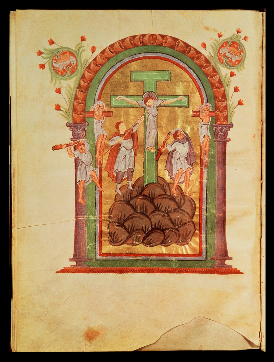 A crucificação, dos evangelhos de Otto III, c. de German School