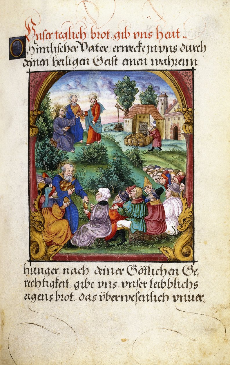 Fólio 55: A alimentação dos cinco mil, 1551 de German School