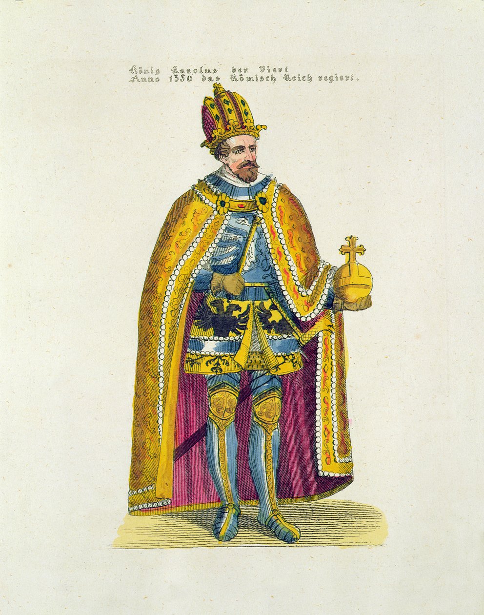 Fundação da universidade alemão em 1348 em Praga pelo imperador romano santamente Charles IV (1316-78), cartão do início do século XX de German School