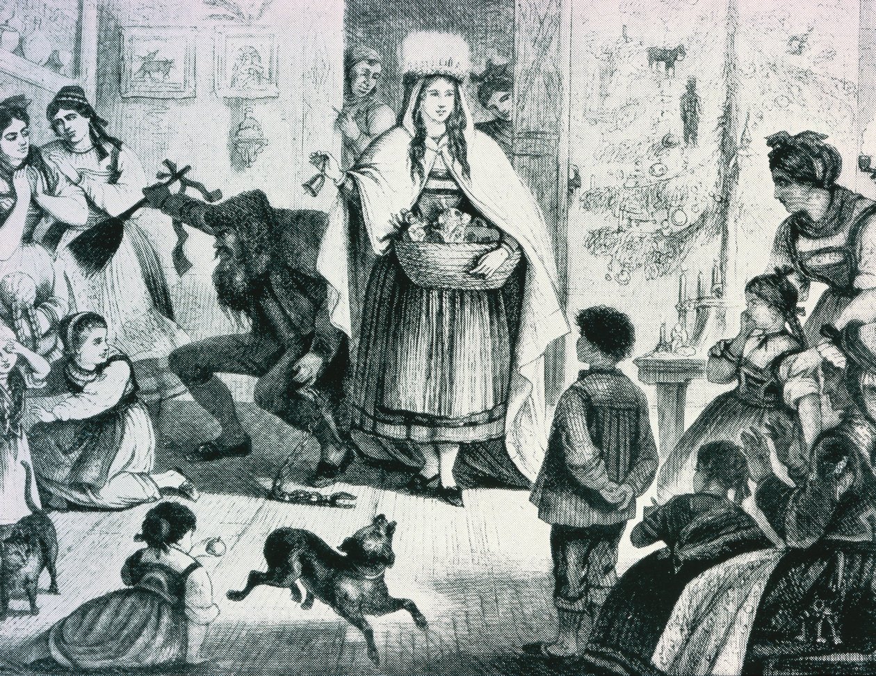 Frau Berchta Traz Presentes para a Renânia (litho) de German School