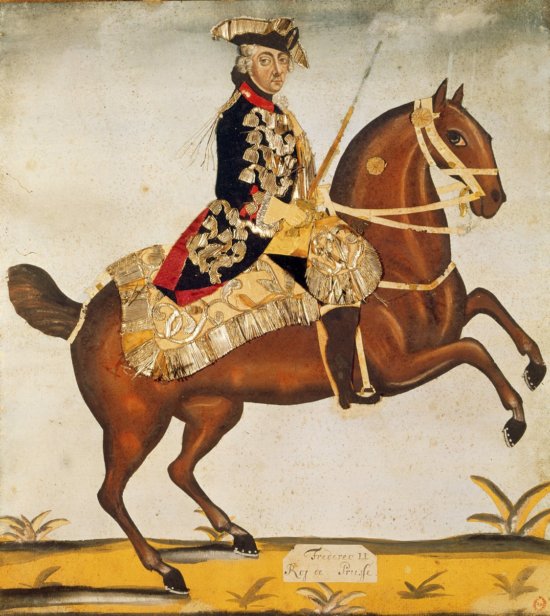 Frederico II o Grande (1712-1786) Rei da Prússia (aquarela e folha de ouro) de German School