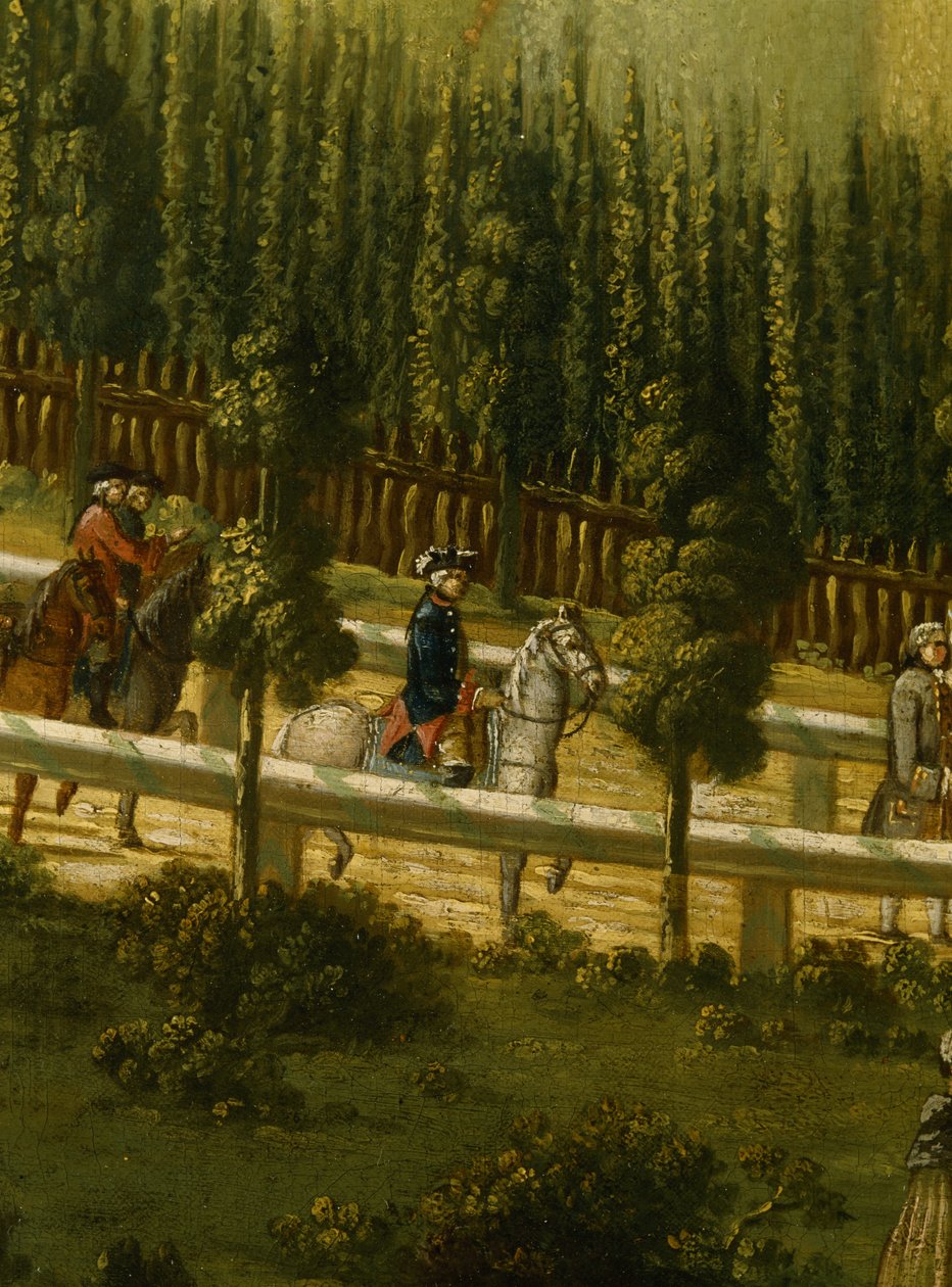 Frederico, o Grande, a cavalo no Maulbeerallee perto de Sanssouci, 1770 de German School
