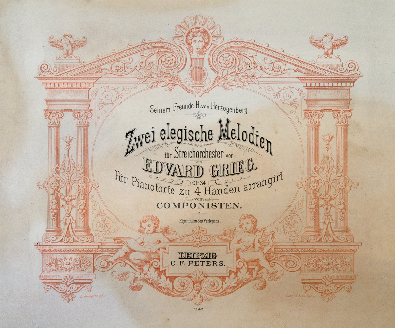 Frontispício de Duas melodias elegíacas de Edward Hagerup Grieg (1843-1907). de German School