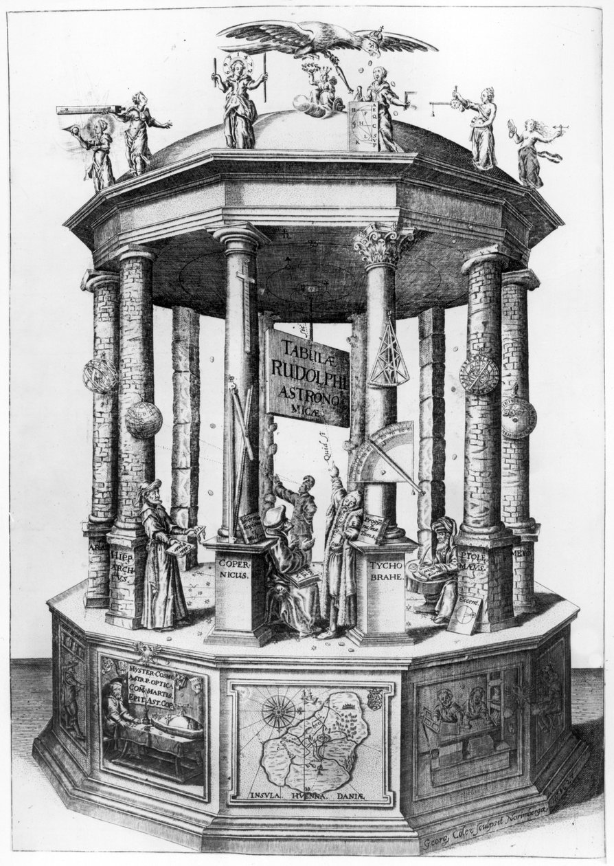 Frontispício de The Rudolphine Tables compilado por Johannes Kepler, publicado em 1627 de German School