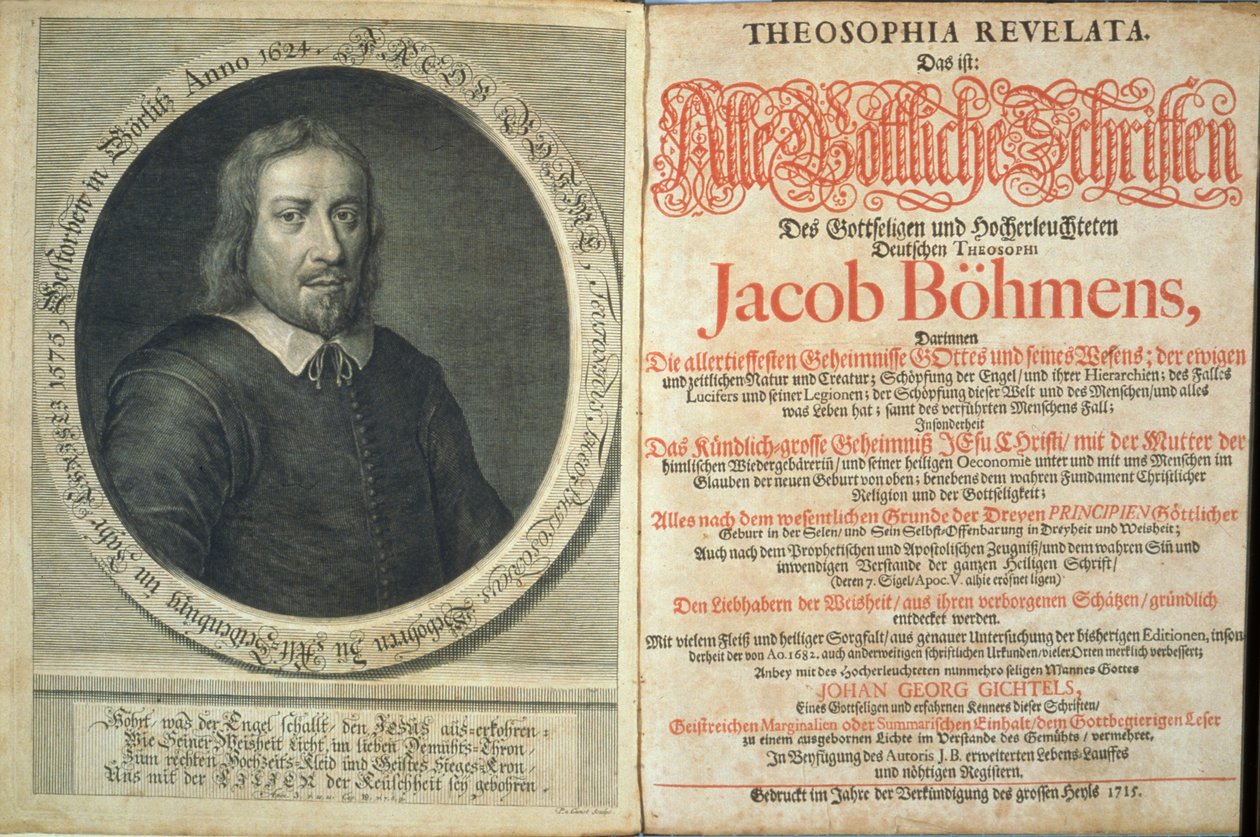 Frontispício de Theosophia Revelata por Jacob Boehme, 1715 (impressão e gravação) de German School