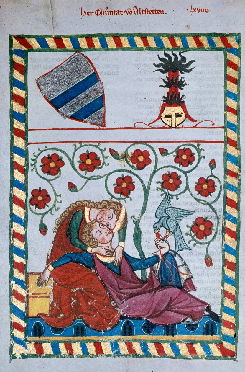 Cena galante na Idade Média. Iluminação da compositora Manesse de German School