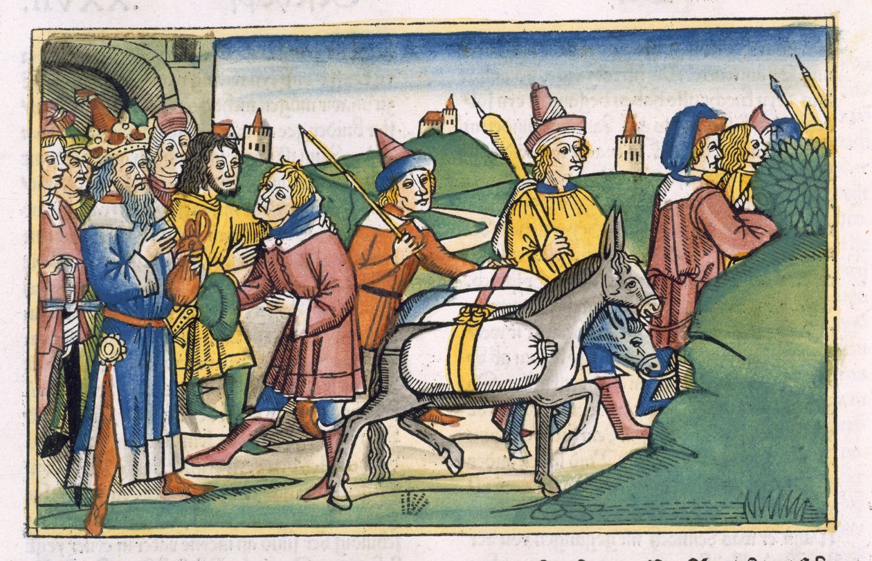 Génesis 41 14-24 O Sonho do Faraó, da "Bíblia de Nuremberga (Biblia Sacra Germanaica)" (xilogravura colorida) de German School