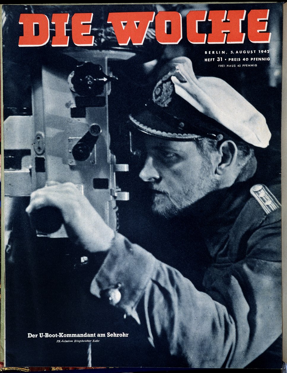 Marinha alemã, comandante de submarino em observação periscópica, capa "Die Woche", 5/8/1942. de German School