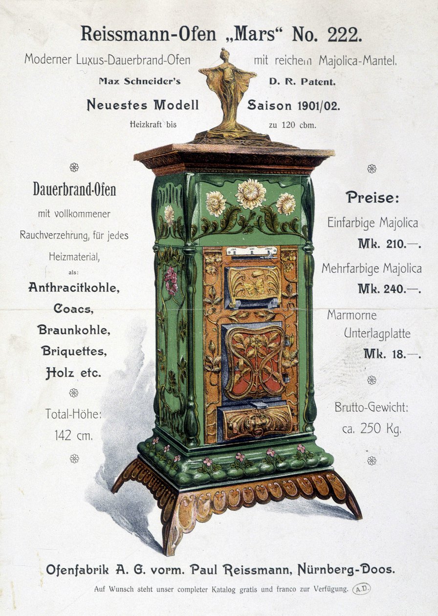 Anúncio alemão para uma caldeira estilo art nouveau, final do século XIX de German School