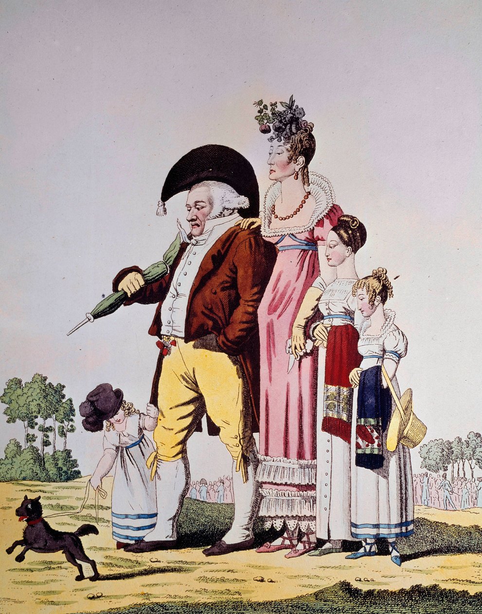 Passeio burguês alemão no domingo Caricatura representando uma família alemã em vestido de domingo. Gravura do século XIX. Berlim. Kunstbibliothek de German School