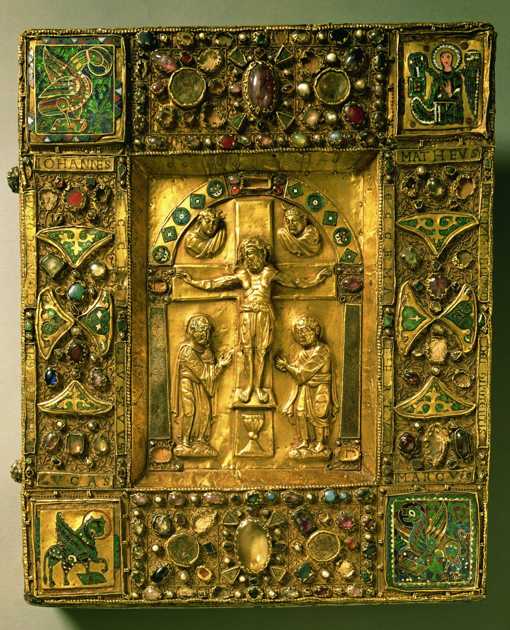 Cobertura Evangélica, Ottonian, Alemanha, 11o século (ouro, esmalte e pedras semipreciosas) de German School