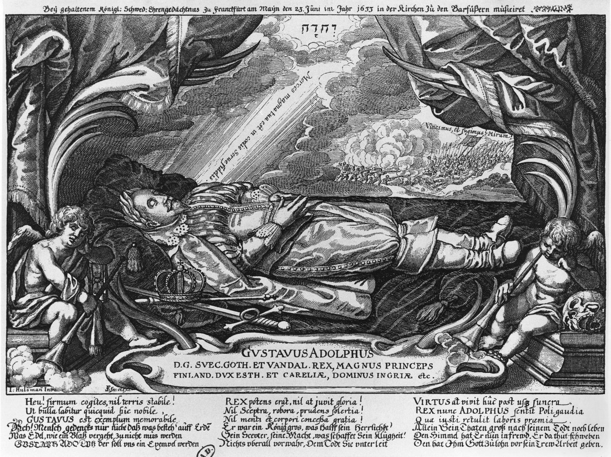 Gustavus Adolphus II (1594-1632) Rei da Suécia, em seu leito de morte, 1633 de German School