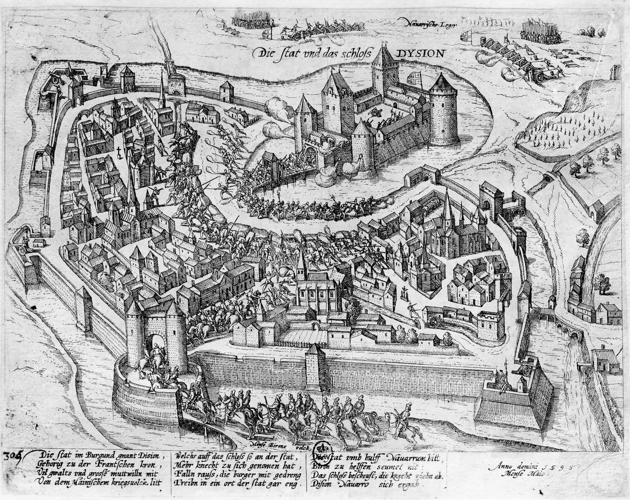Henri IV (1553-1610) entra em Dijon, depois de sua vitória em Fontaine-Francaise sobre o espanhol, 5 de junho de 1595 de German School