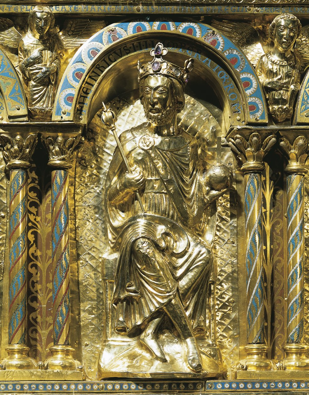 Henrique IV, Santo Imperador Romano (1050-1106), detalhe do Santuário do Imperador Carlos Magno (742-814) 1215 (ouro e esmalte de châpleve) de German School