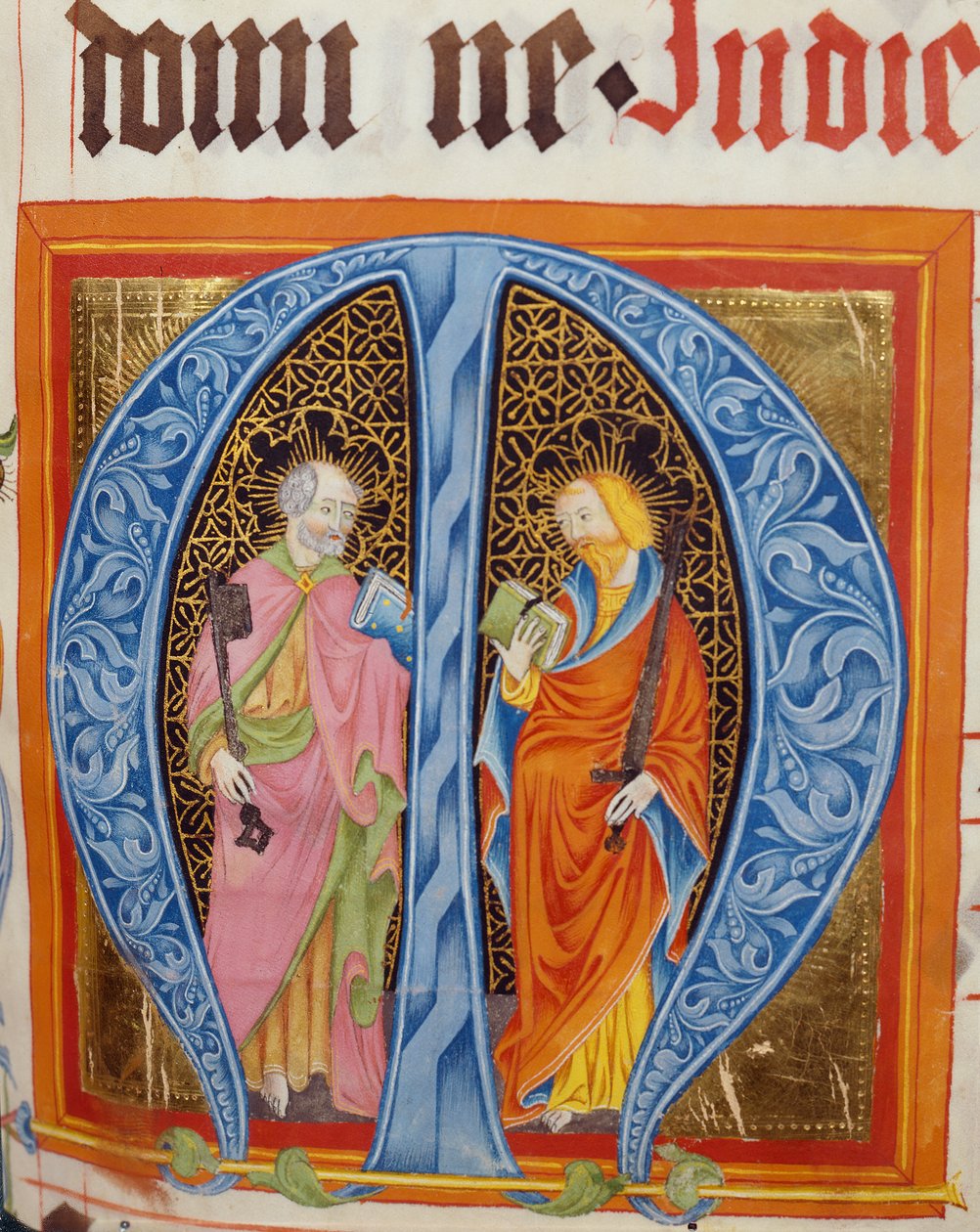 Historiated inicial M com Santos Peter e Paul, do Gradual de Friedrich Zollner de Langenzenn, 1439-42 de German School