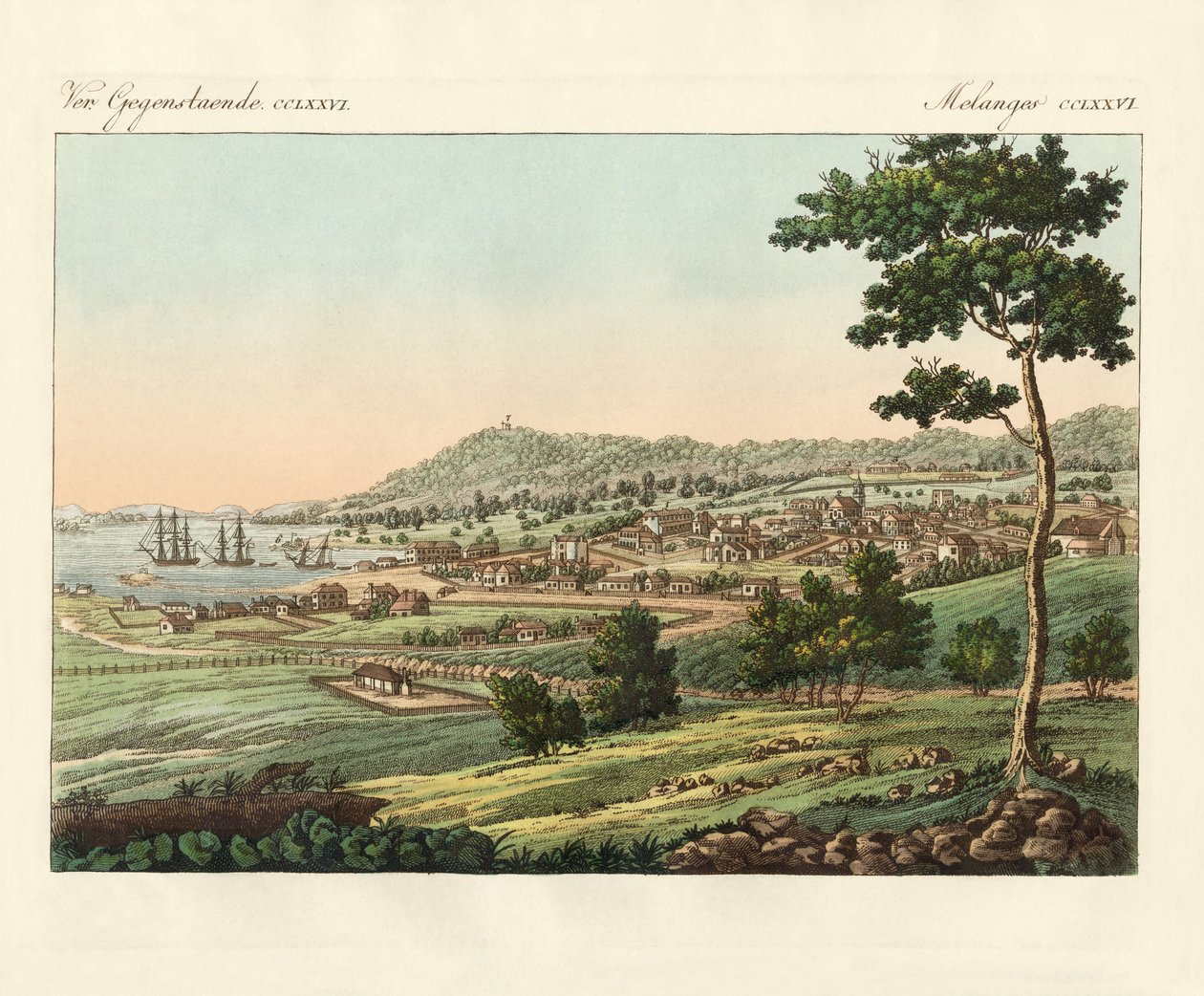 Hobart Town at Van Diemens Land (gravura colorida) de German School
