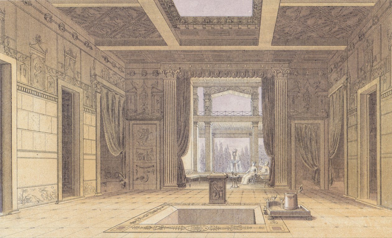 Casa de Sallust, Pompeia, Itália (litografia a cores) de German School