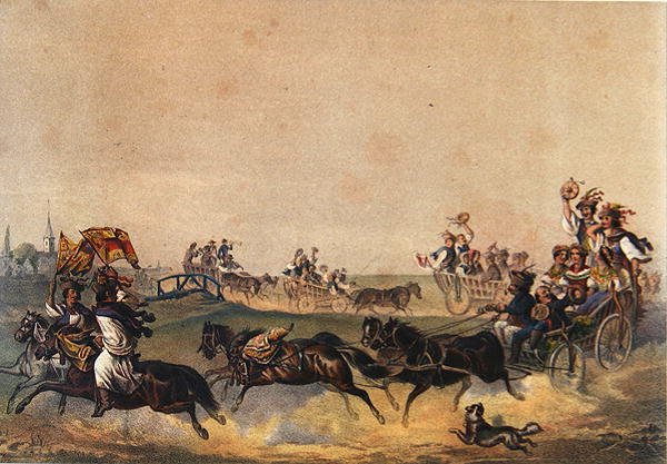 Procissão de Casamento Húngaro, c.1855 (cor litho) de German School