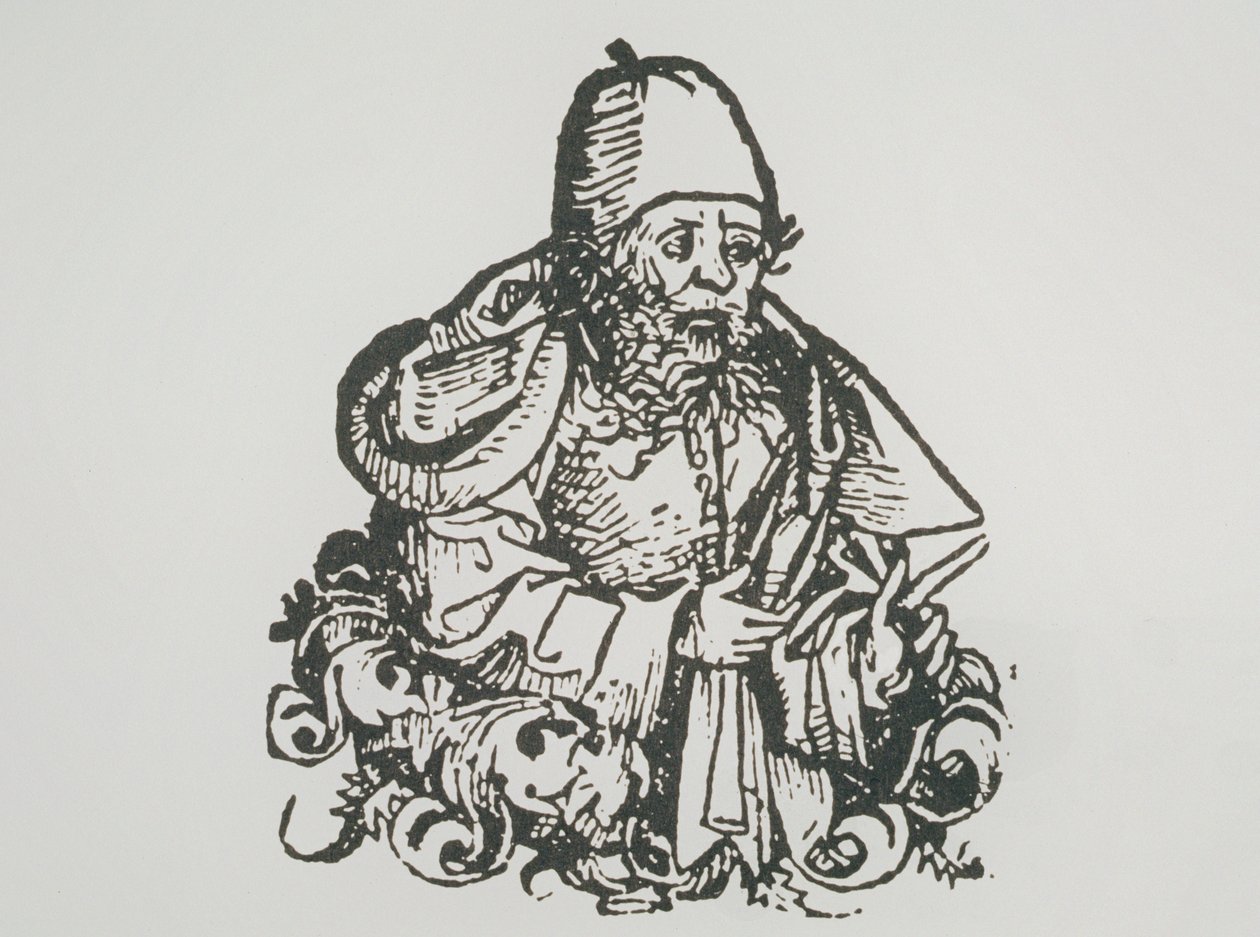 Retrato ideal de Guido Bonatti, cópia de uma ilustração de Liber Chronicarum por Hartmann Schedel, 1493, usada em A History of Magic no final do século XIX de German School