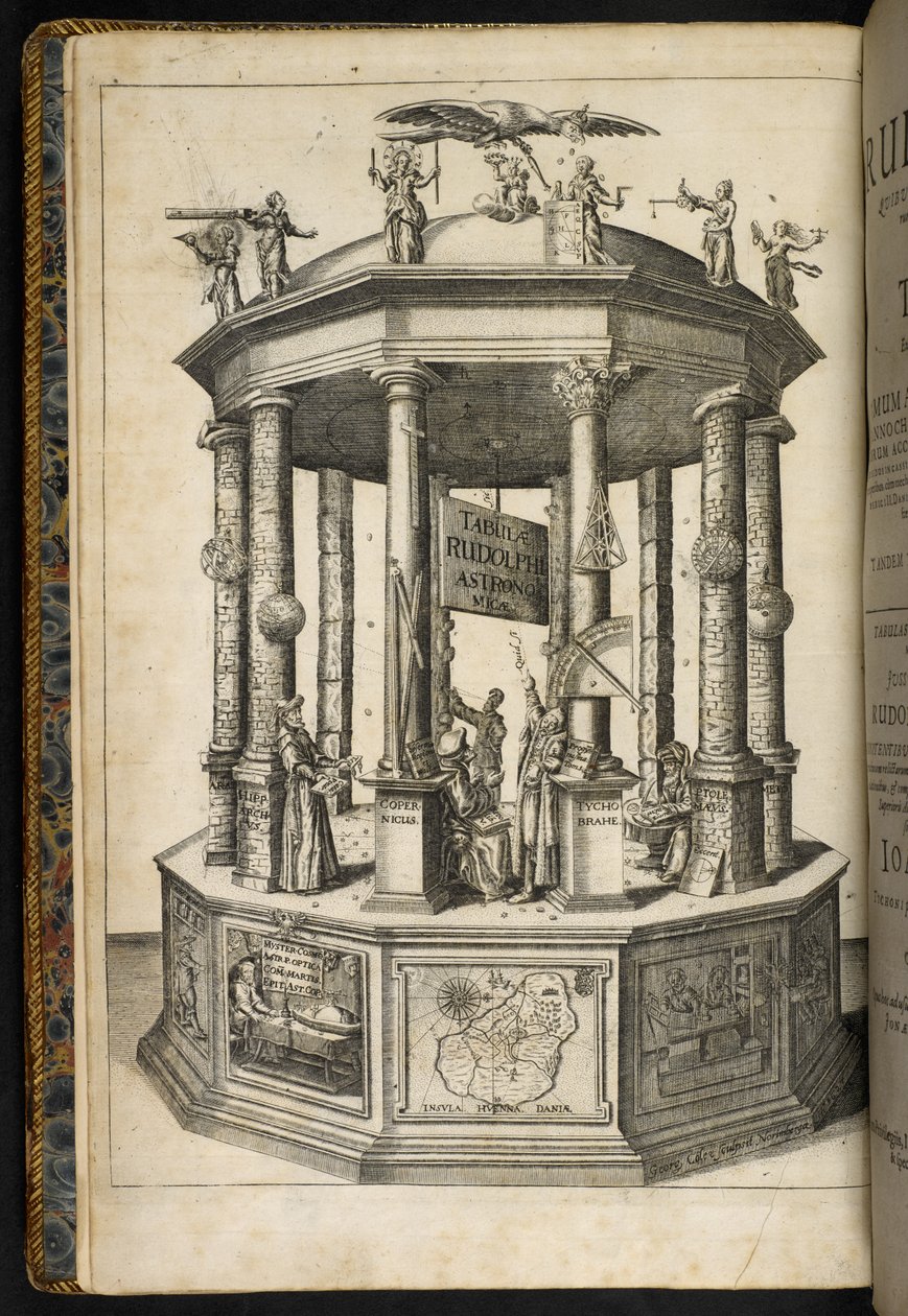 Frente ilustrada mostrando um Templo de Urania, a Musa da Astronomia, de 