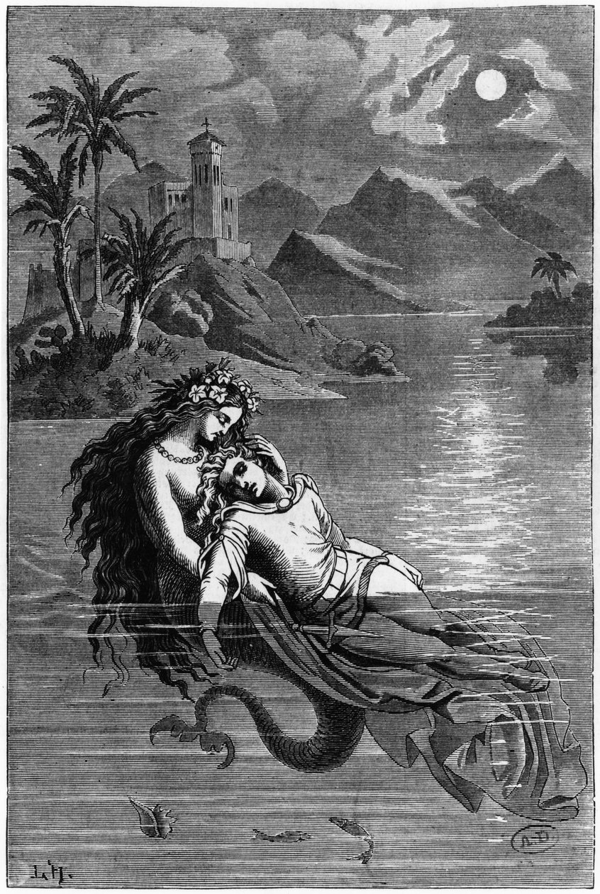 Ilustração para a pequena sereia de contos de fadas por Hans Christian Andersen (1805-75) 1869 de German School