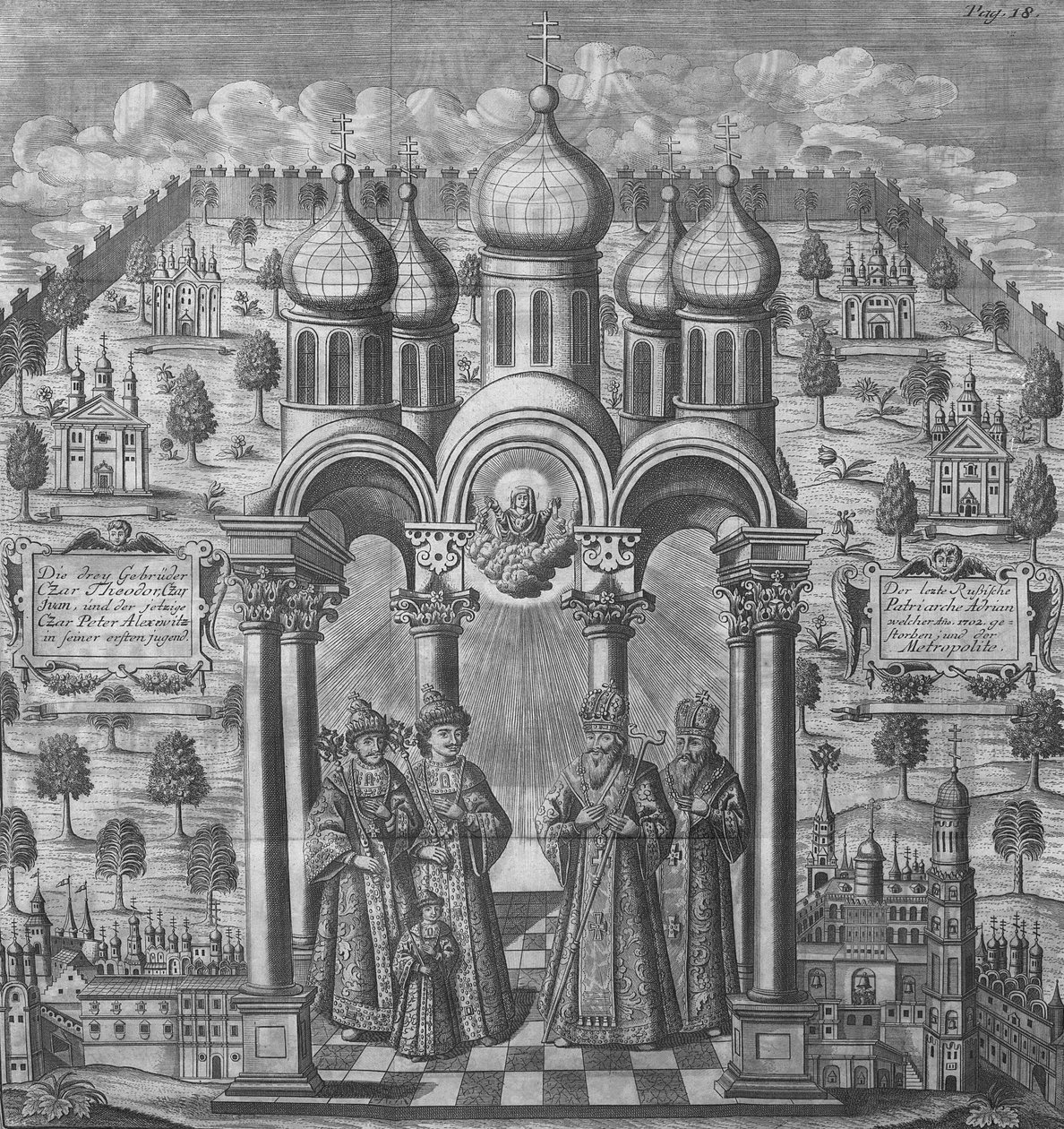 Ilustração de "A Rússia mudou" por Friedrich Christian Weber, 1721 (gravura) de German School