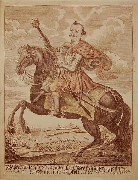Imre Thokoly (1657-1705), Príncipe da Transilvânia (gravura a cores) de German School