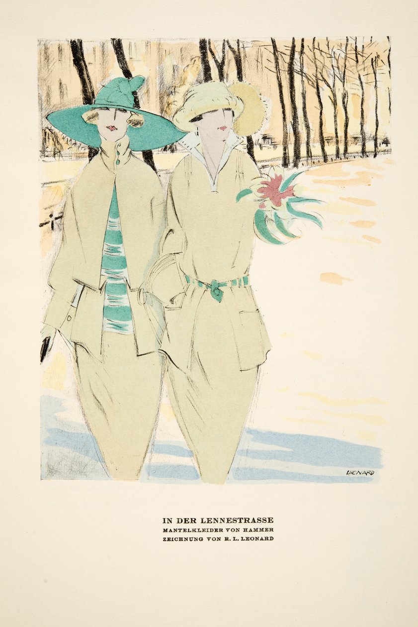 "In Der Lennestrasse", anúncio de Coats by Hammer, de Styl, pub.1922 (gravura em pochoir) de German School