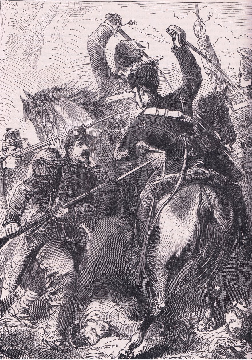 Na Batalha de Dreux, Cassell History of the War between France and Germany publicado por Cassell and Company Limited, c.1890 (litho) de German School