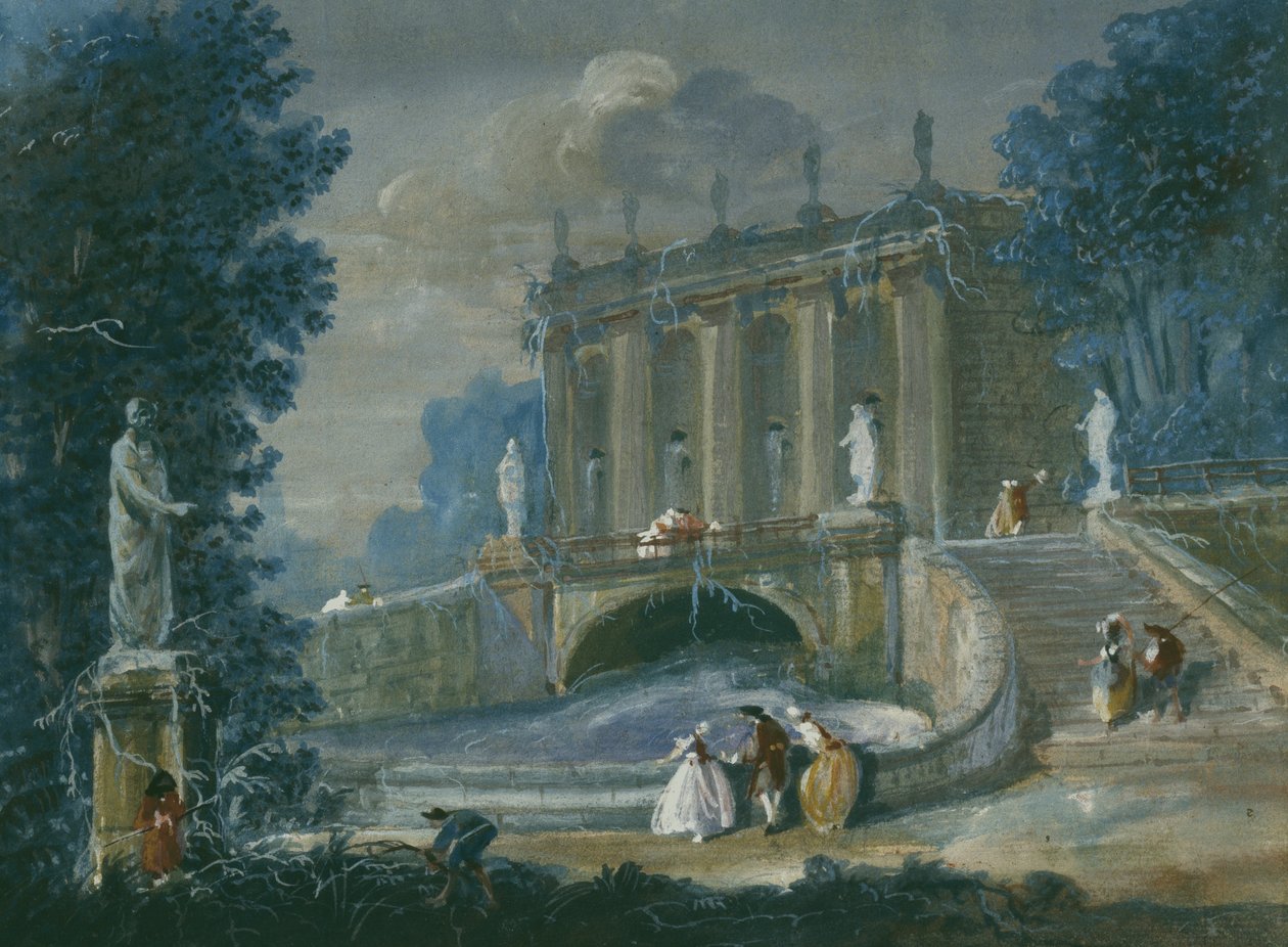 Nos jardins do Palácio Sanssouci, Potsdam, Prússia (wc no papel) de German School