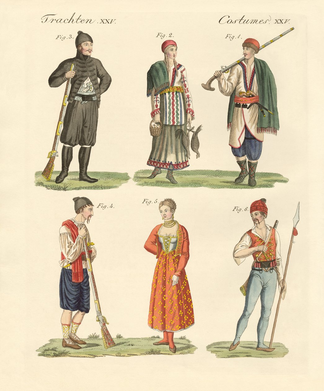 Habitantes de Montenegro, Albânia (gravura a cores) de German School