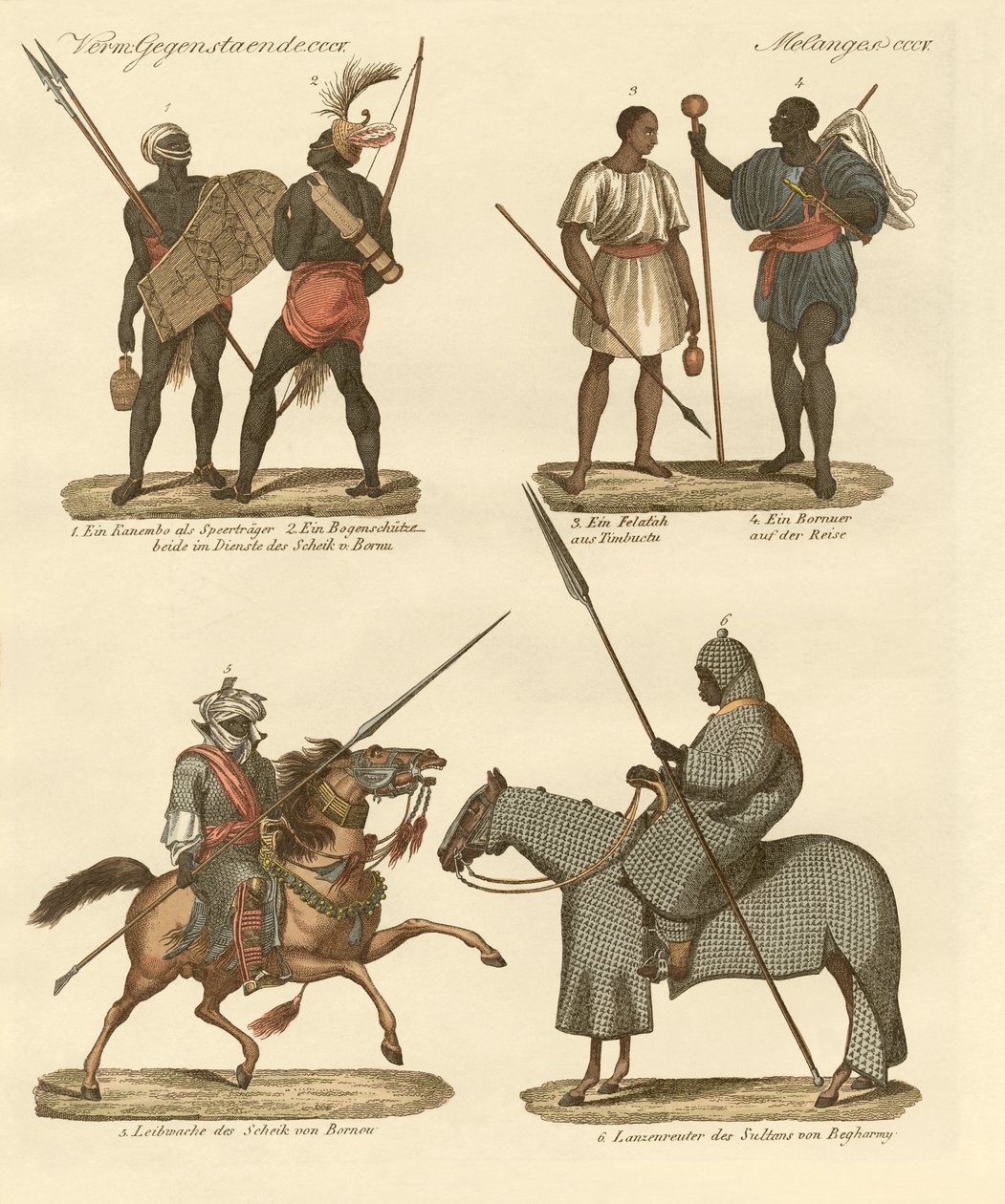 Habitantes do Sudão (gravura colorida) de German School