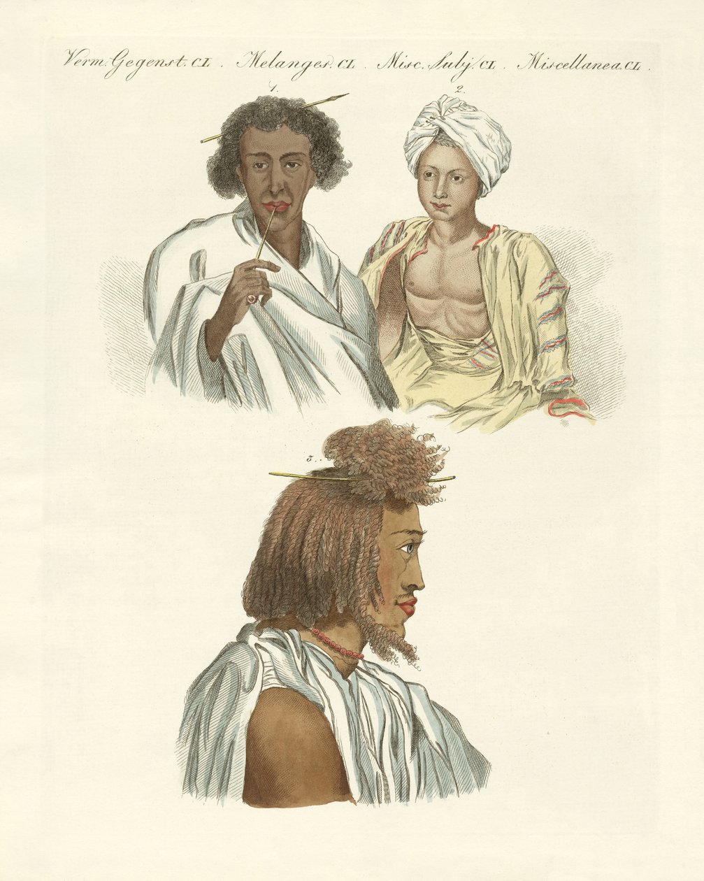 Habitantes de ambas as costas do Mar Vermelho (gravura colorida) de German School