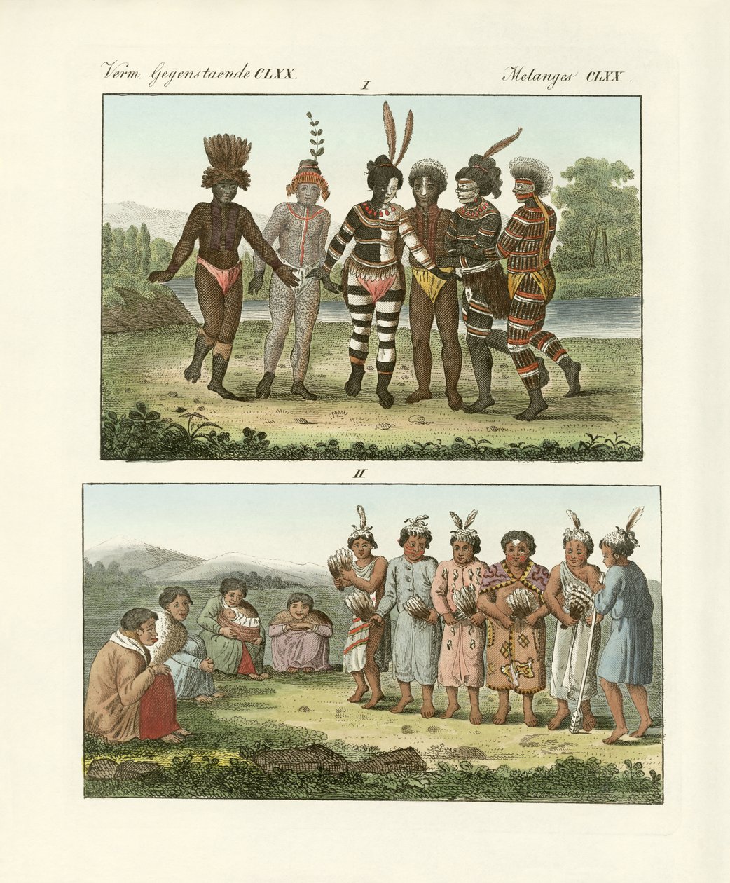Habitantes da costa noroeste da América (gravura colorida) de German School