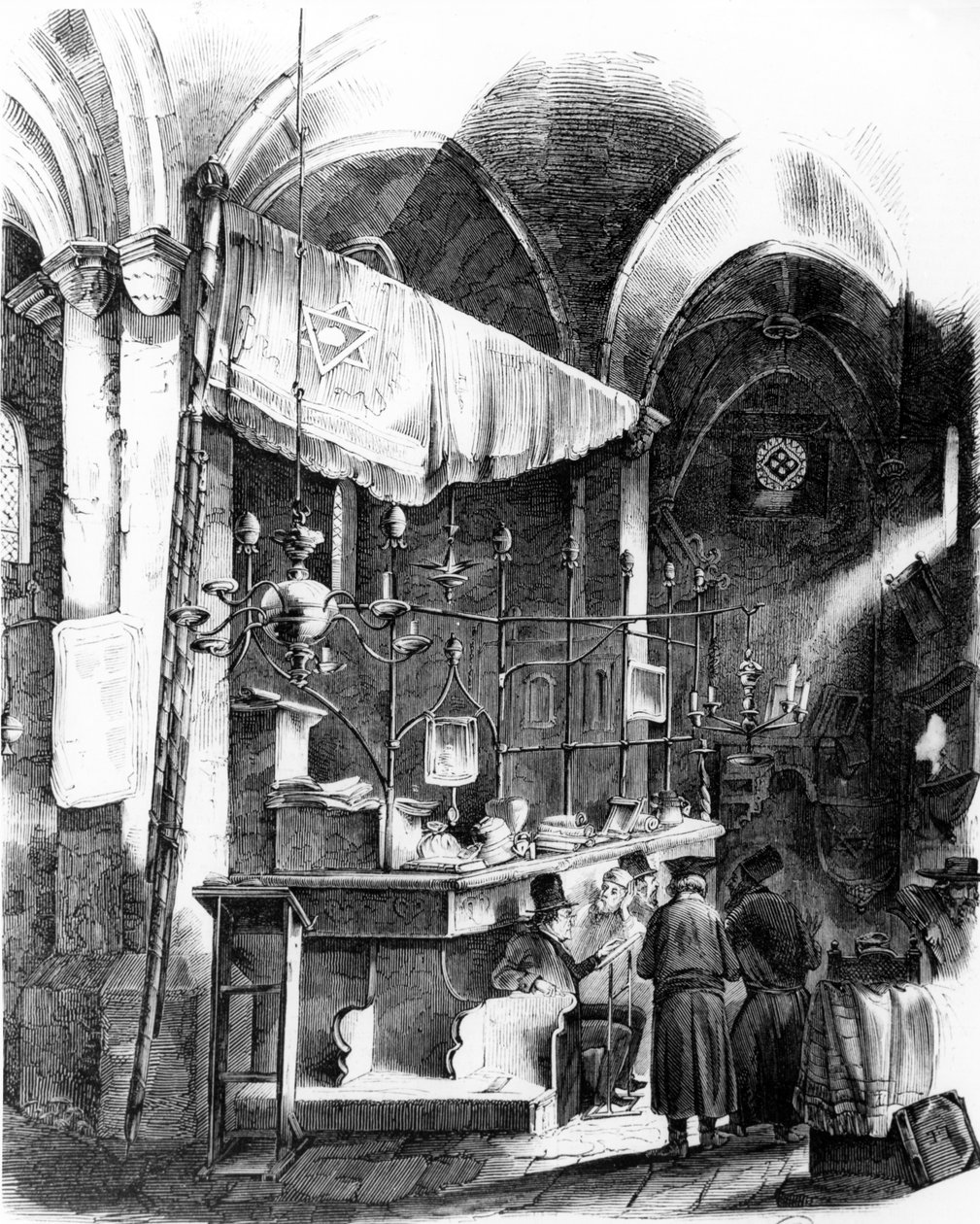Interior, de, a, Altneuschule, (Old-novo, Synagogue), praga, 1852 de German School