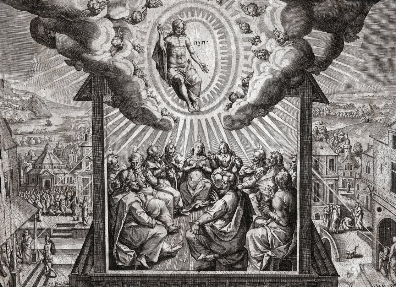 Jesus Cristo e os apóstolos. (gravura de German School