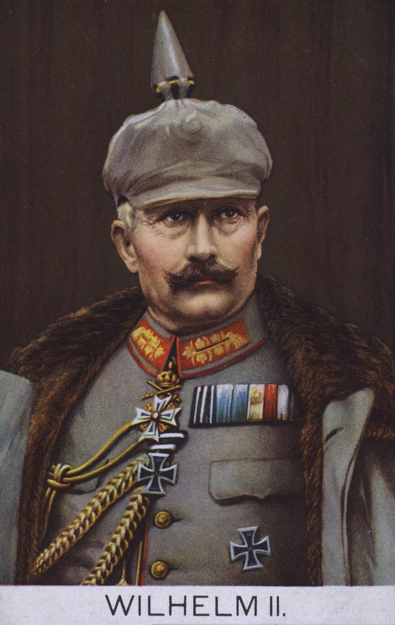 Kaiser Wilhelm II da Alemanha em uniforme militar (litografia a cores) de German School