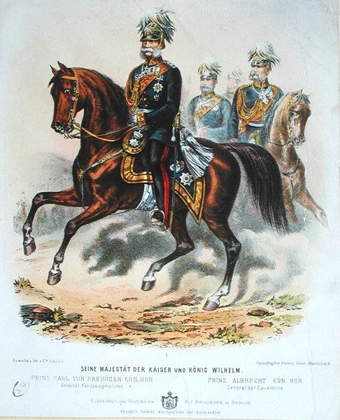 Kaiser Wilhelm I (1797-1888) sobre Cavalo de German School