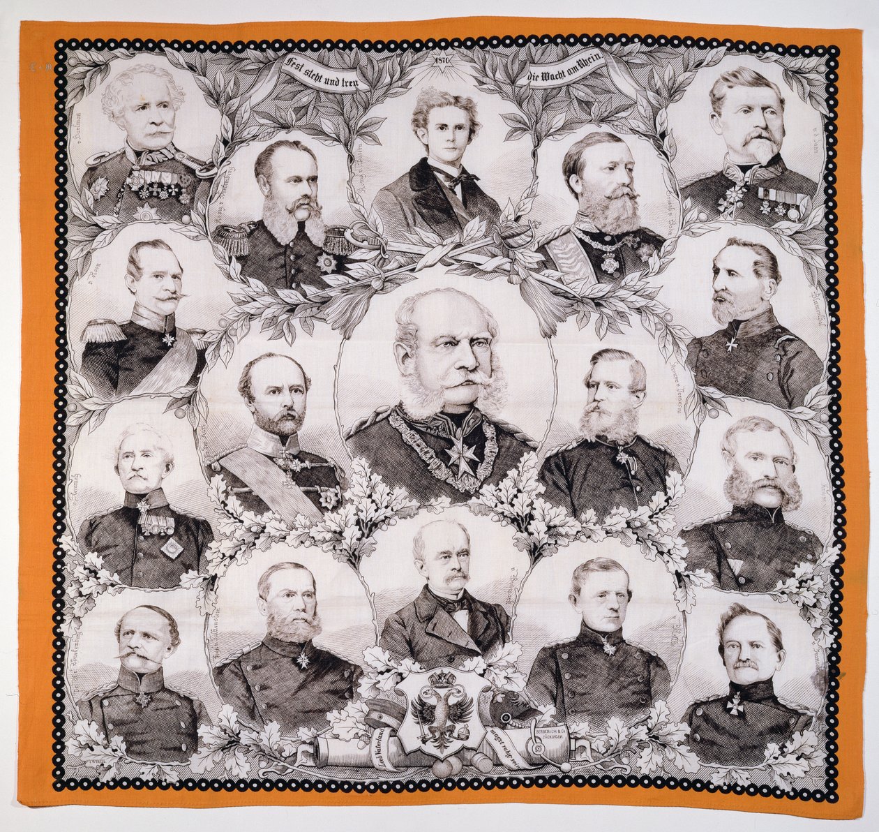 Kaiser Wilhelm I (1797-1888) cercado pelos generais alemães, 1870 de German School