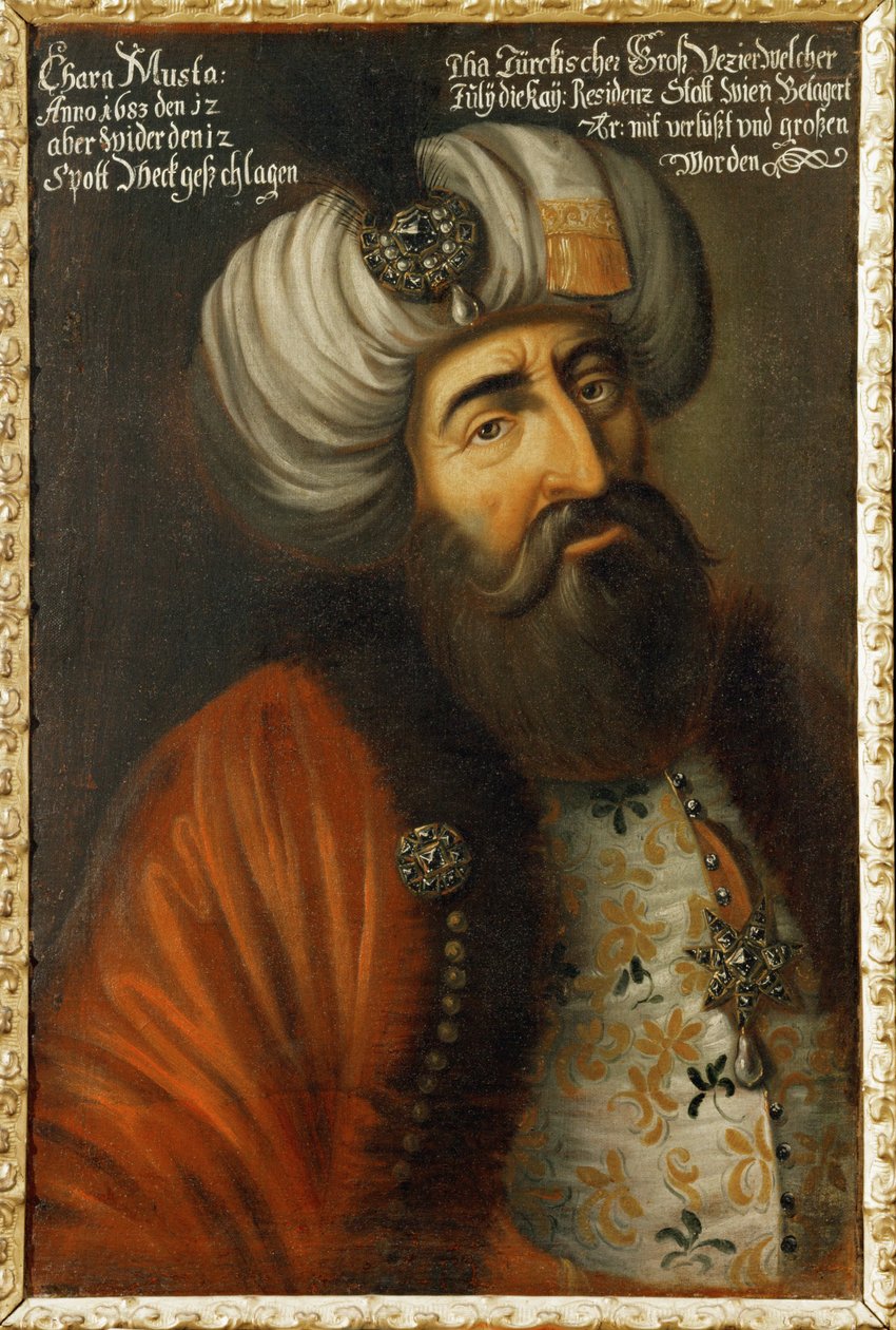 Kara Mustapha Pasha, grão-vizir turco, almirante da frota turca, membro do conselho dos sultões ... (óleo sobre tela) de German School
