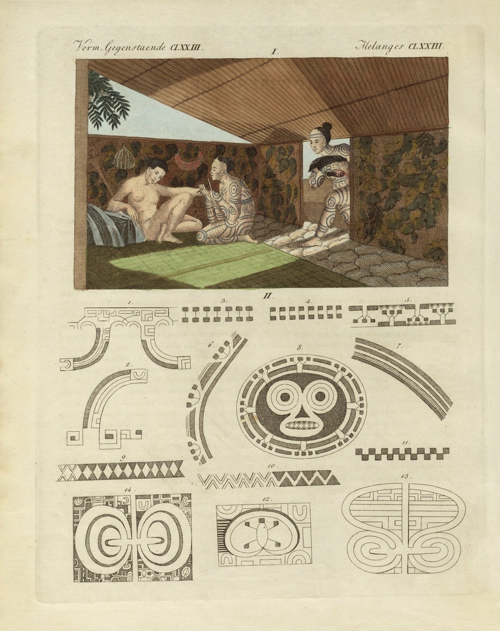 Tipo de tatuagem em Nurahiwa (gravura colorida) de German School