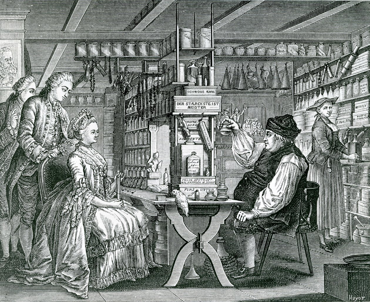 A Farmácia Rústica, impressão feita por Bartolomaus Hubner (1727-1795), 1774 de German School