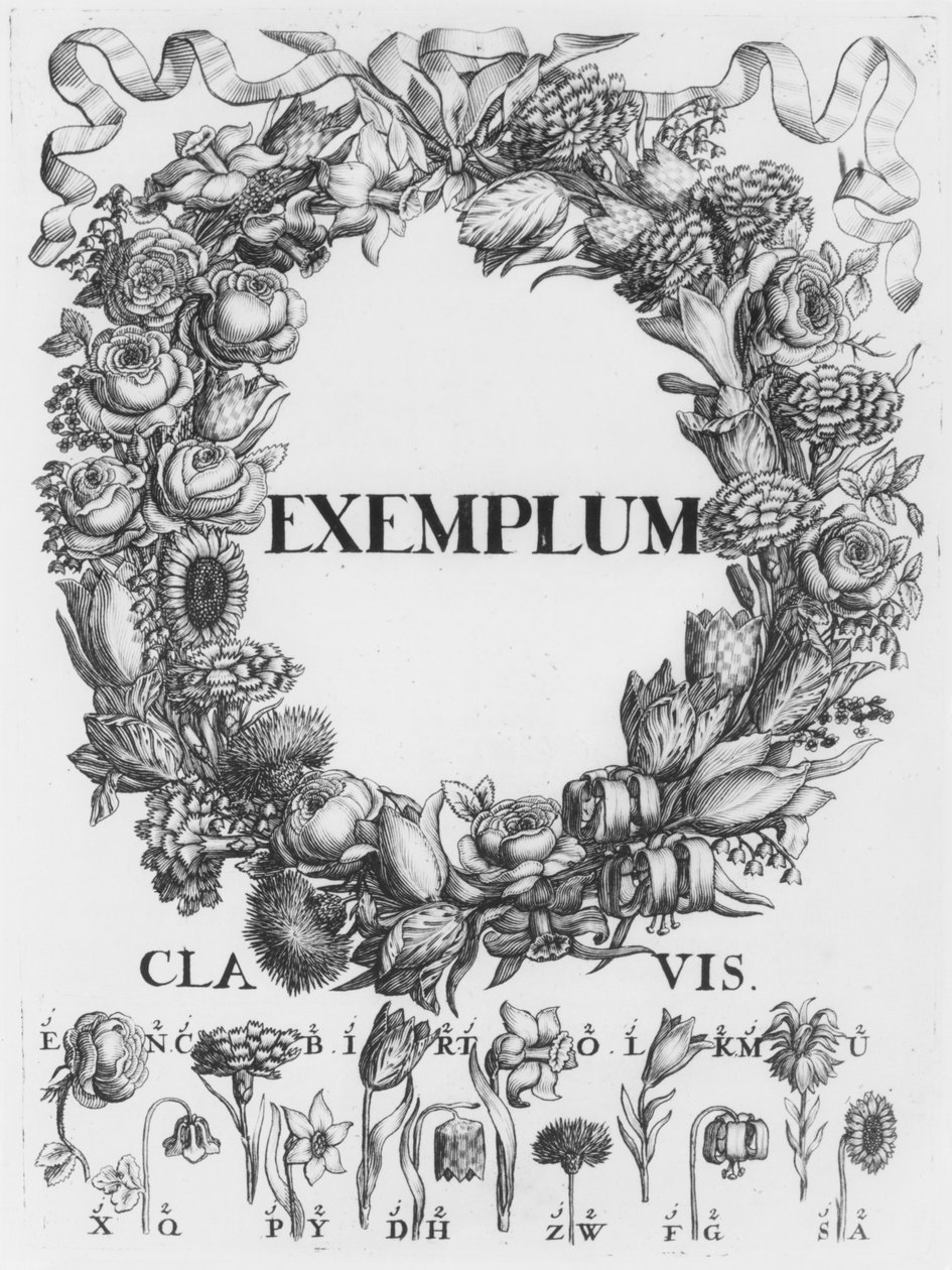 Linguagem de flores, ilustração de Cryptographia, ou scripts secretos de Johann Balthasar Friderici, publicado em Hamburgo, 1685 de German School
