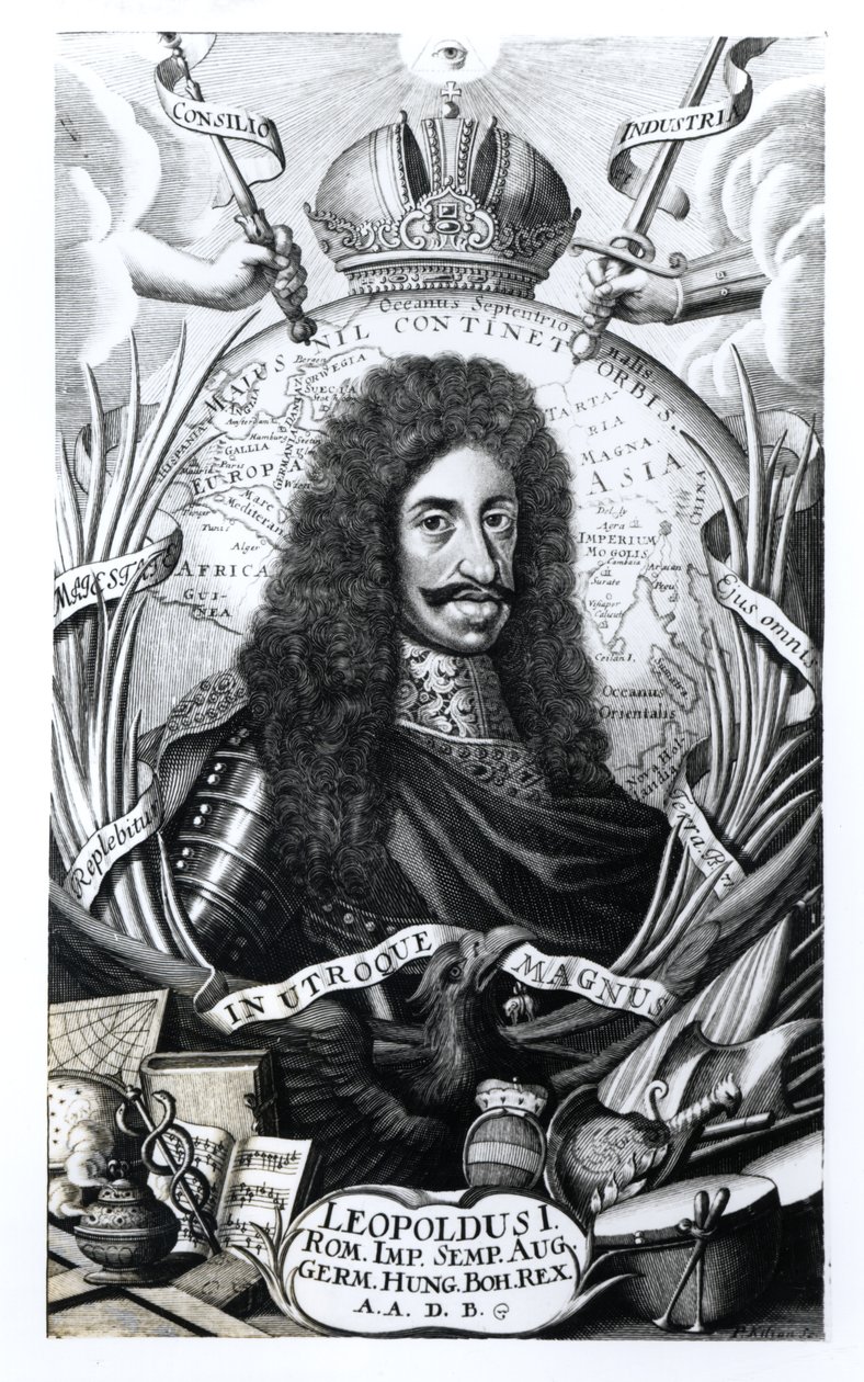 Leopold I (1640-1705), rei da Hungria e imperador do Sacro Império Romano, gravado por Philipp Kilian (1628-1693) de German School
