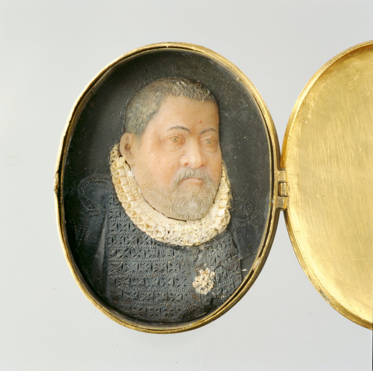 Medalhão contendo cera retrato em miniatura de Landgrave Wilhelm IV (cera e prata dourada) (ver também 312134 e 312135) de German School