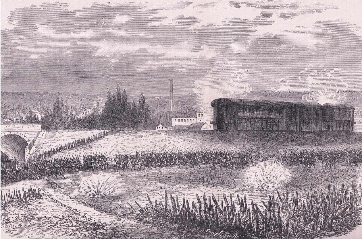 Locomotive batteries in action, Cassells History of the War between France and Germany publicado pela Cassell and Company Limited, c.1890 (litho) de German School