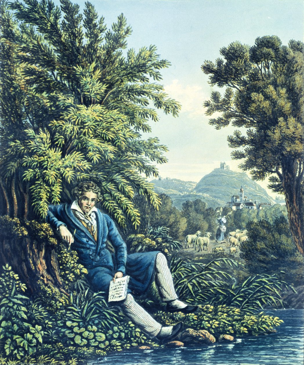 Ludwig van Beethoven por um rio de German School
