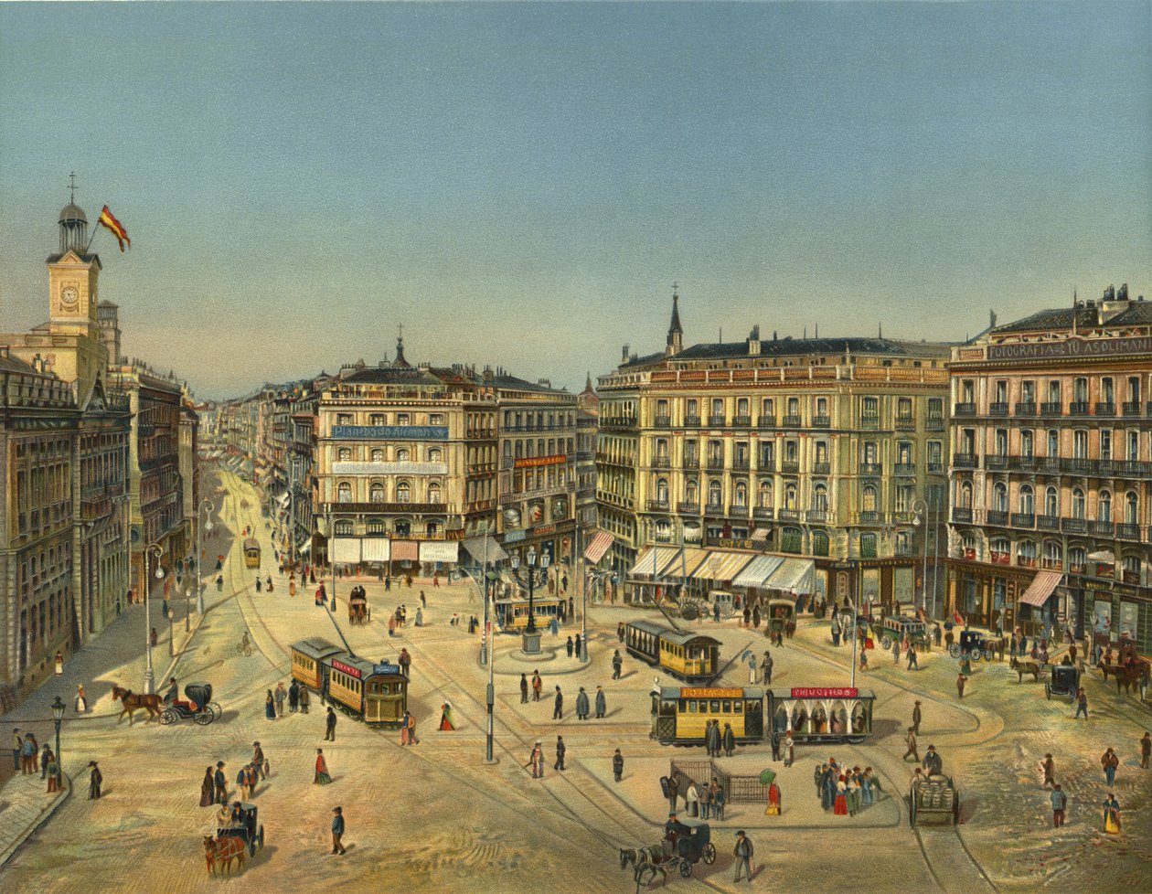 Madrid, Puerta Del Sol (cromolitografia) de German School