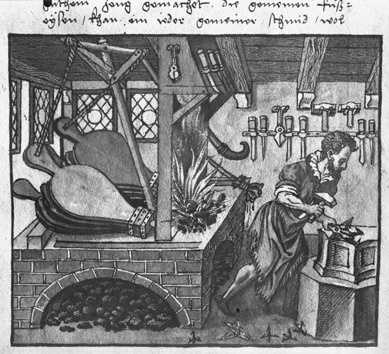 Fazendo armadilhas, ilustração de LArt de lArtillerie por Wolff de Senftenberg, final do século XVI de German School